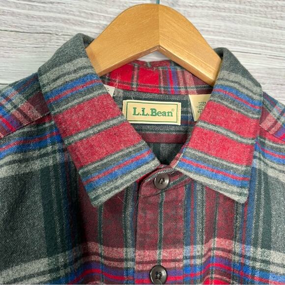 VTG LL Bean Mens Large GO27 Plaid Button Down Shirt 100% Cotton Red Blue Gray - Picture 3 of 11